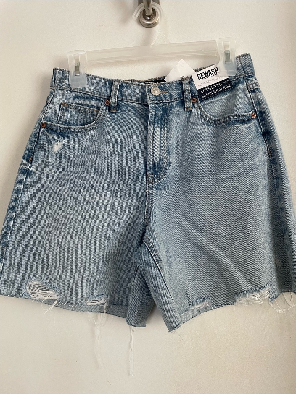 Rewash Light Blue Distressed High-Rise Denim Shorts